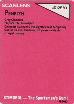 1988 Scanlens #103 Greg Clements Back